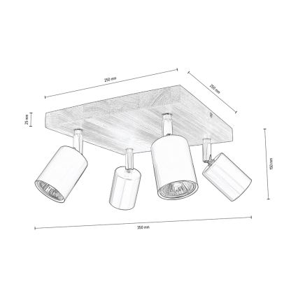 Foco de teto MANARA 4xGU10/5W/230V pinho  - Certificado por FSC