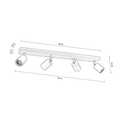 Foco de teto MANARA 4xGU10/5W/230V pinho - certificado por FSC