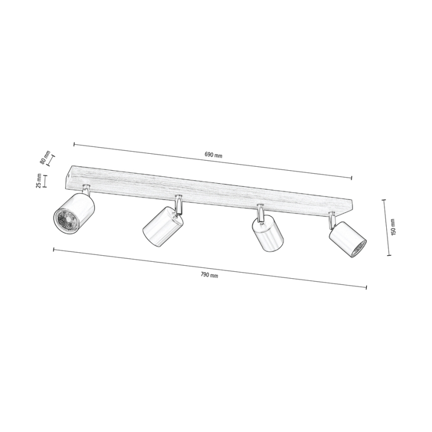 Foco de teto MANARA 4xGU10/5W/230V pinho - certificado por FSC