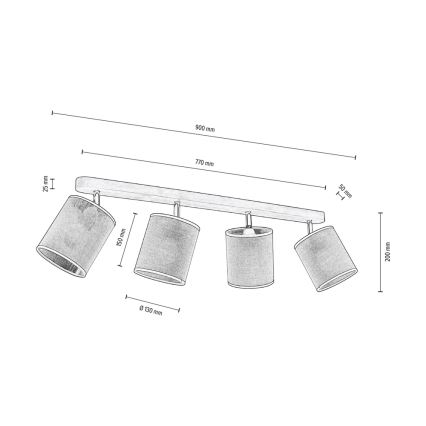 Foco de teto NEGRO 4xE27/25W/230V pinho - certificado por FSC