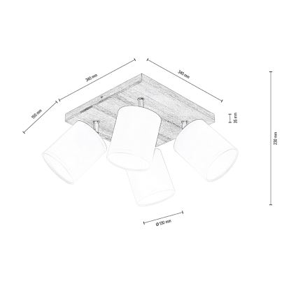 Foco de teto APRILLIA 4xE27/25W/230V pinho/cinzento - certificado por FSC