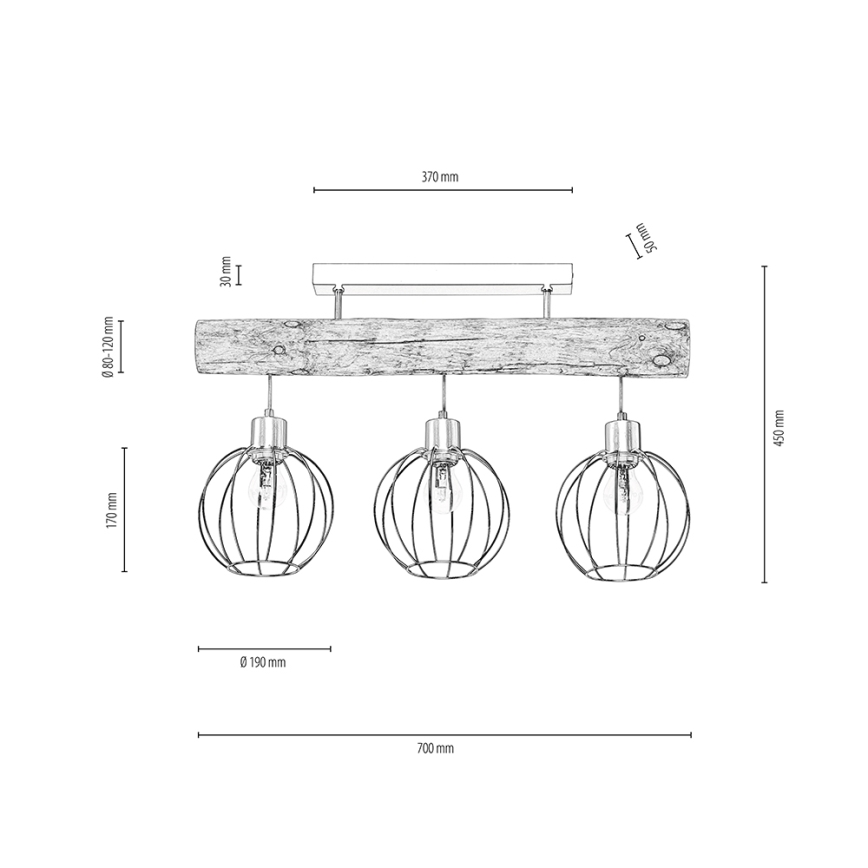 Candelabro montado à superfície BERIS 3xE27/25W/230V pinho - certificado por FSC
