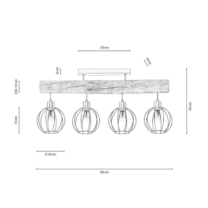 Candelabro montado à superfície BERIS 4xE27/25W/230V pinho - certificado por FSC