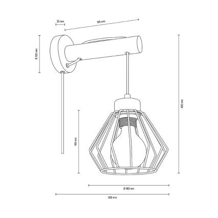 Candeeiro de parede MUG 1xE27/15W/230V pinho - certificado por FSC