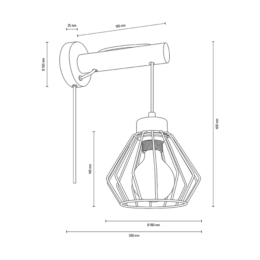 Candeeiro de parede MUG 1xE27/15W/230V pinho - certificado por FSC