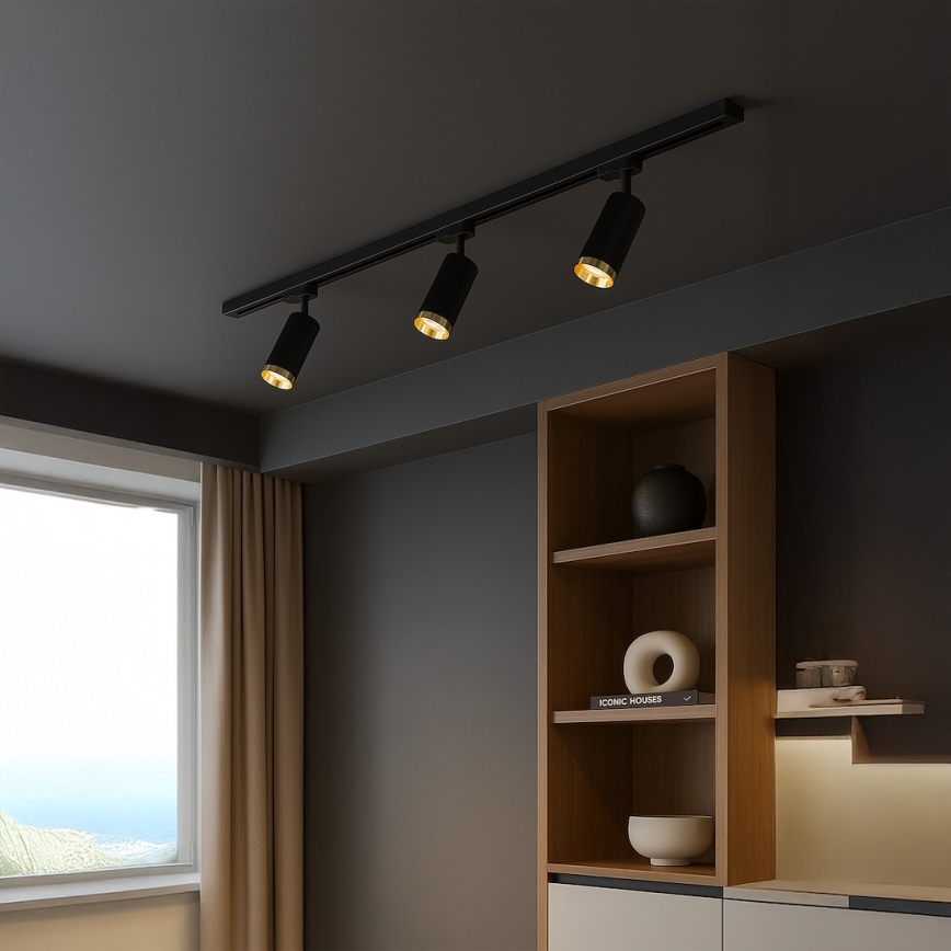 Spot para sistema de trilhos MICA 3xGU10/10W/230V preto/dourado