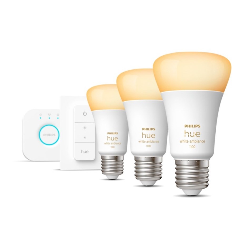 Starter kit Philips Hue White Ambiance 3xE27/11W 2200-6500K + um dispositivo para conectar e comando