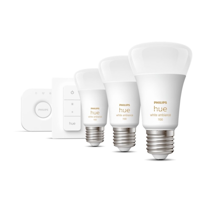 Starter kit Philips Hue White Ambiance 3xE27/11W 2200-6500K + um dispositivo para conectar e comando