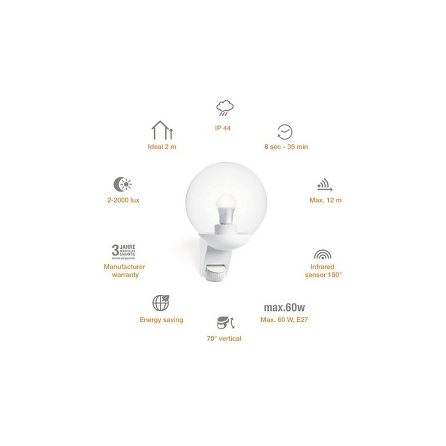 STEINEL 005917 - Iluminação de parede exterior com sensor L585S 1xE27/60W branco IP44