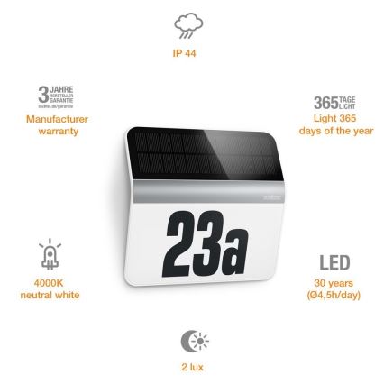 STEINEL 007140 - Número de casa LED Solar XSolar LH-N LED/0,03W inoxidável IP44