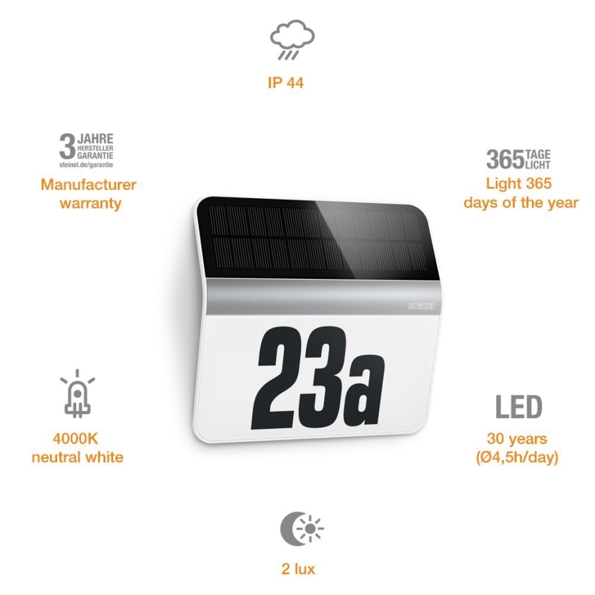STEINEL 007140 - Número de casa LED Solar XSolar LH-N LED/0,03W inoxidável IP44