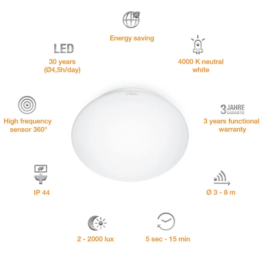 STEINEL 008383 - Iluminação de casa de banho LED com sensor RS16LED LED/9,5W/230V IP44
