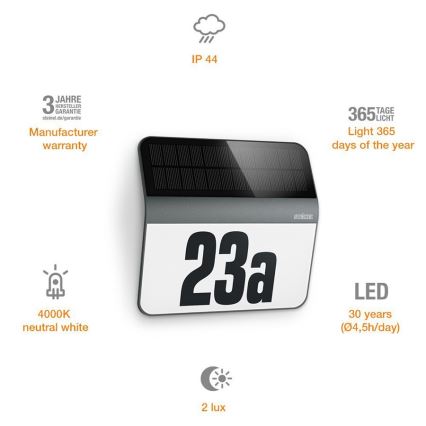 STEINEL 035730 - Número de casa solar LED XSolar LH-N LED/0,03W IP44
