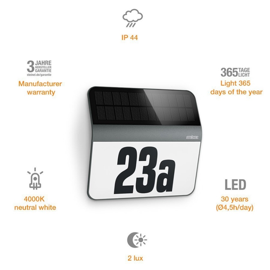 STEINEL 035730 - Número de casa solar LED XSolar LH-N LED/0,03W IP44