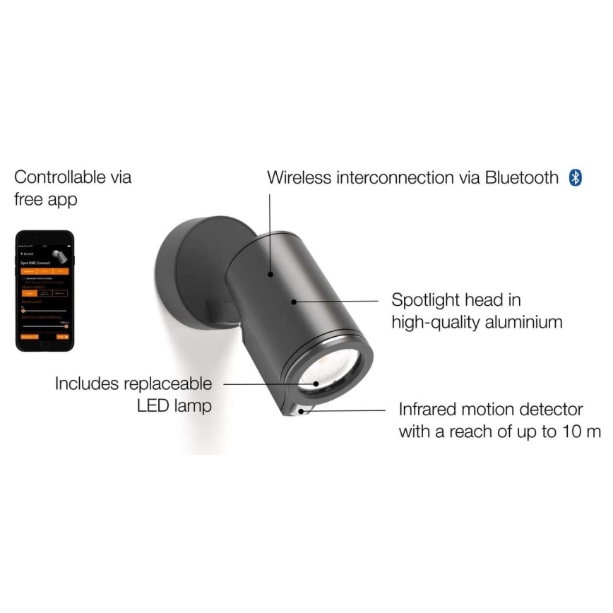 STEINEL 058630 - Iluminação de parede exterior LED com sensor SPOT ONE 1xGU10/7W/230V IP44