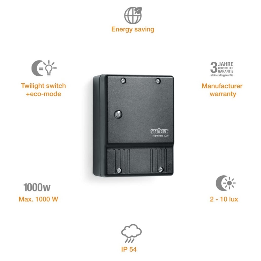 STEINEL 550318 - Sensor noturno NightMatic 2000 preto IP54
