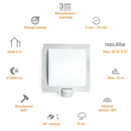 Steinel 566814 - Iluminação de Parede Exterior com sensor 1xE27/60W/240V L 20 S IP44