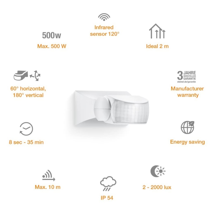 STEINEL 600310 - Sensor de infravermelhos exterior IS-1 branco IP54