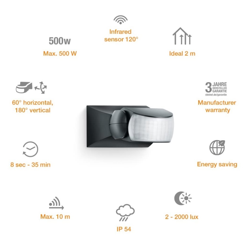 STEINEL 600419 - IS-1 Sensor de infravermelhos para exterior preto IP54