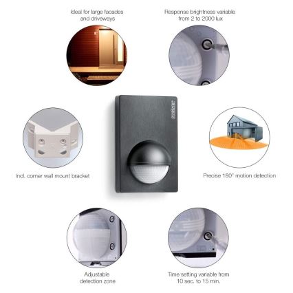 STEINEL 603113 - Sensor de movimento exterior IS 180-2 preto IP54