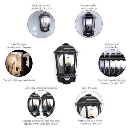 Steinel 644413 - Iluminação de parede exterior com sensor L 190 S 1xE27/100W/230V IP44