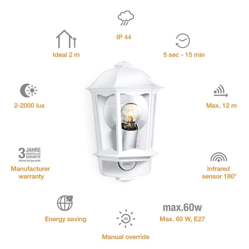 Steinel 644512 - Iluminação de parede exterior com sensor L 190 S 1xE27/100W/230V IP44