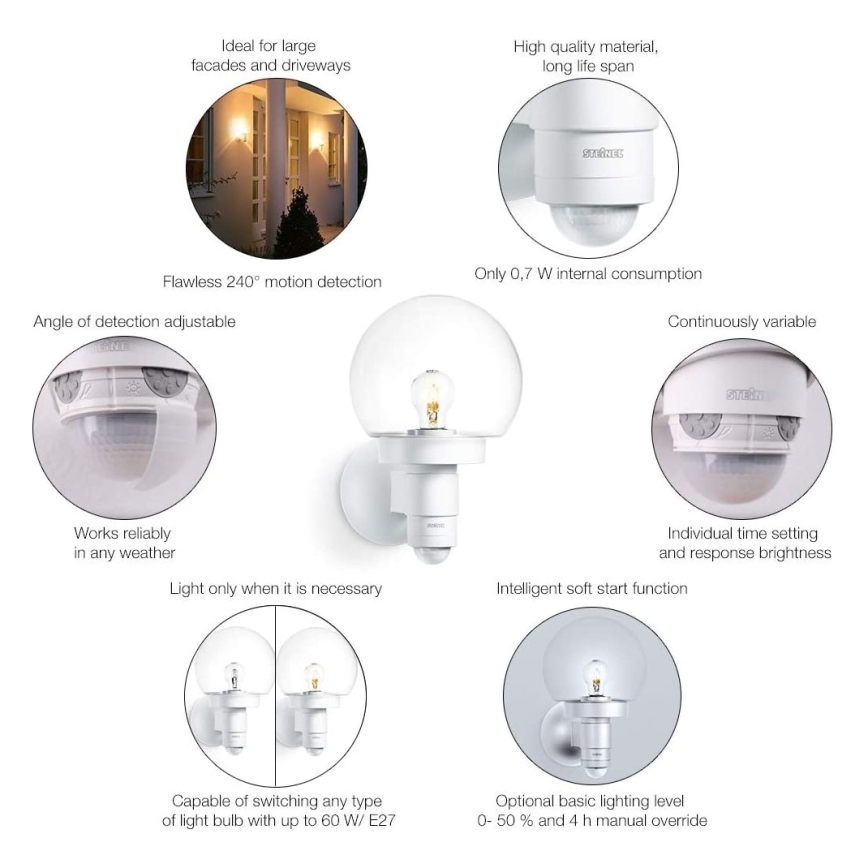 Steinel 657413 - Iluminação exterior com sensor L 115 S 1xE27/60W/230V IP44