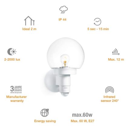Steinel 657413 - Iluminação exterior com sensor L 115 S 1xE27/60W/230V IP44