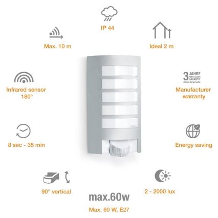 Steinel 657918 - L12S Iluminação exterior com sensor 1xE27/60W/230V IP44