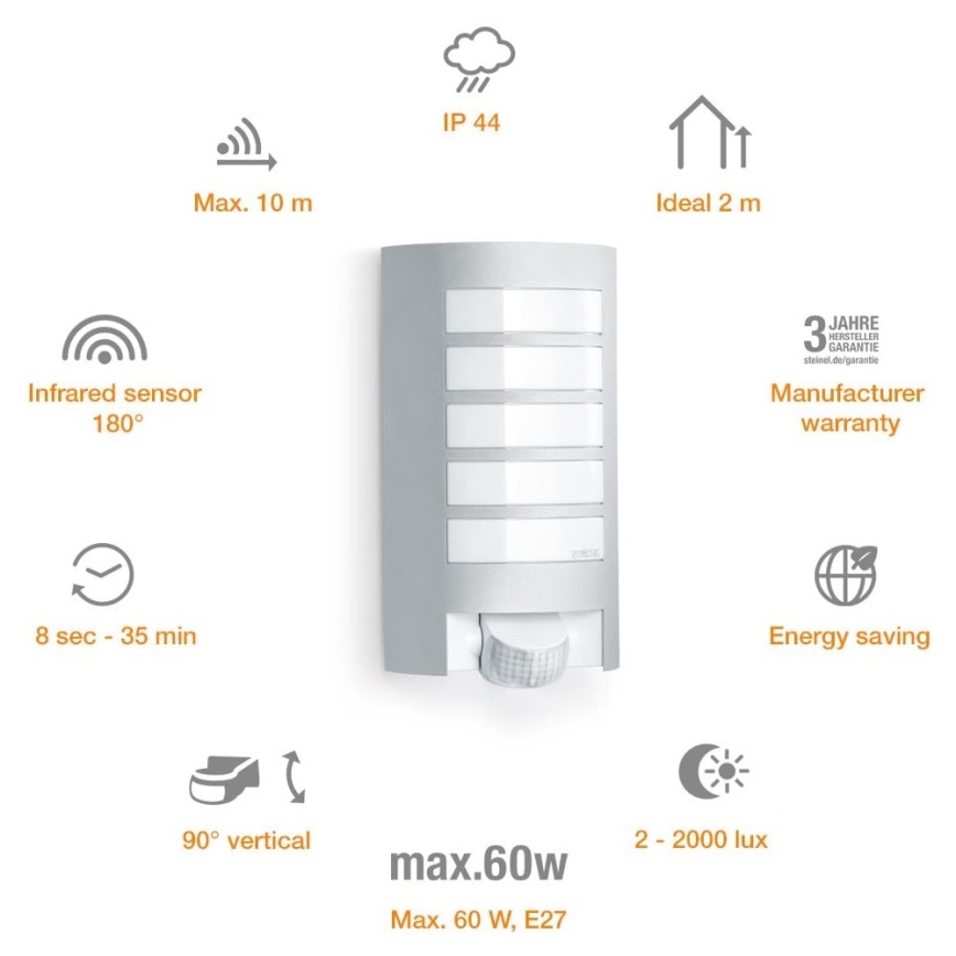 Steinel 657918 - L12S Iluminação exterior com sensor 1xE27/60W/230V IP44