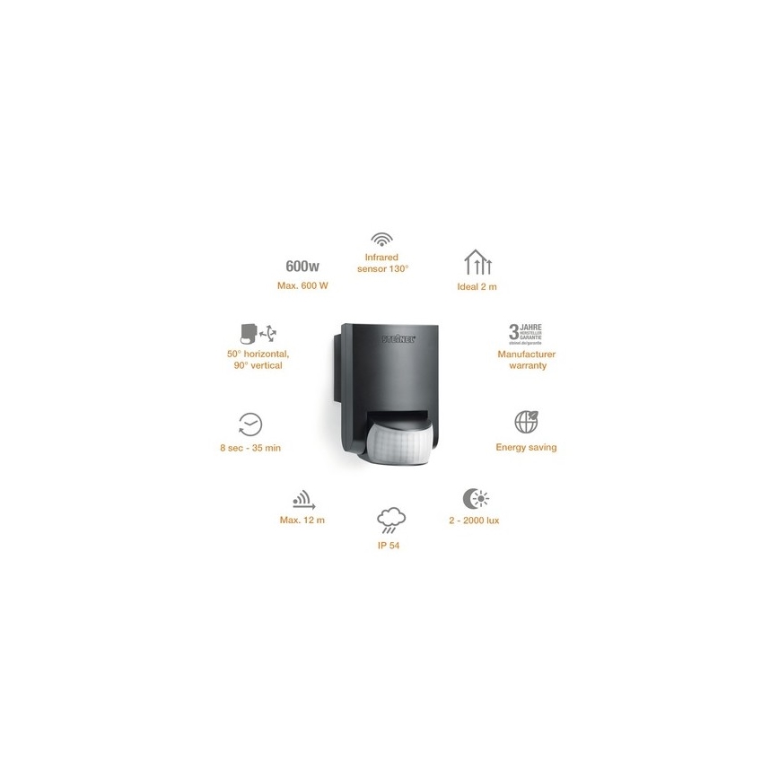 STEINEL 660215 - Sensor exterior de infravermelhos IS 130-2 preto IP54