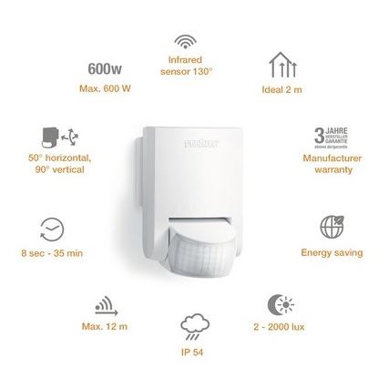 STEINEL 660314 - Sensor exterior de infravermelhos IS 130-2 branco IP54