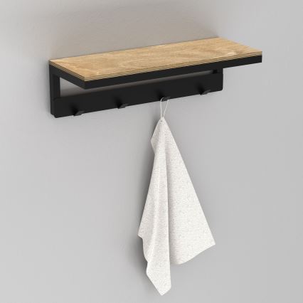 Suporte de parede para toalha com prateleira 10x40 cm preto