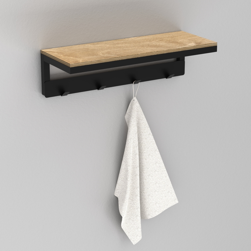 Suporte de parede para toalha com prateleira 10x40 cm preto