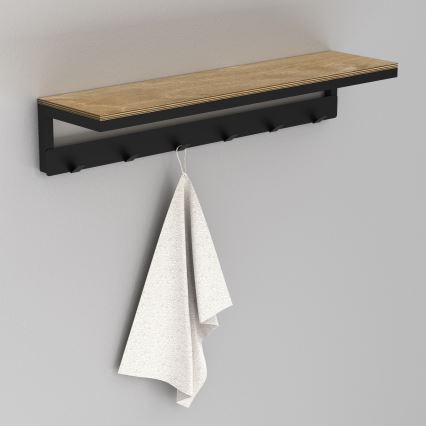 Suporte de parede para toalha com prateleira 10x60 cm preto