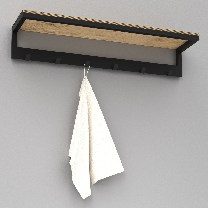 Suporte de parede para toalha com prateleira 10x60 cm preto