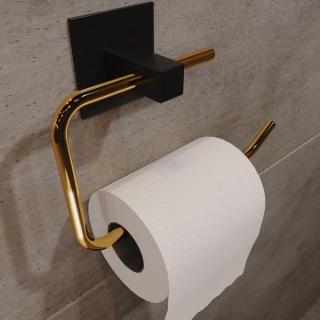 Suporte metálico para papel higiénico 8x16 cm preto/dourado