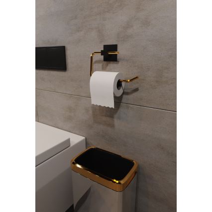 Suporte metálico para papel higiénico 8x16 cm preto/dourado
