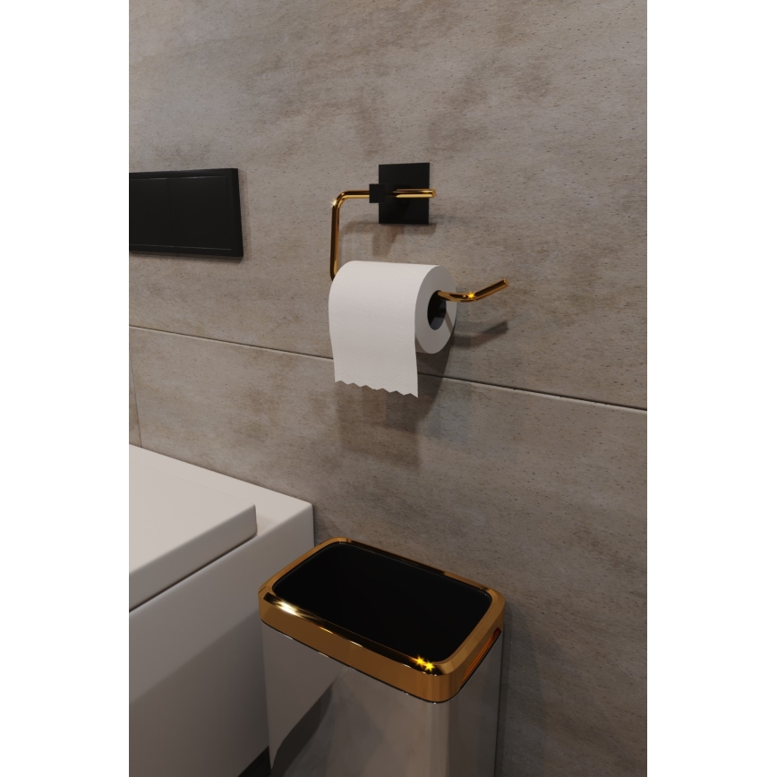 Suporte metálico para papel higiénico 8x16 cm preto/dourado