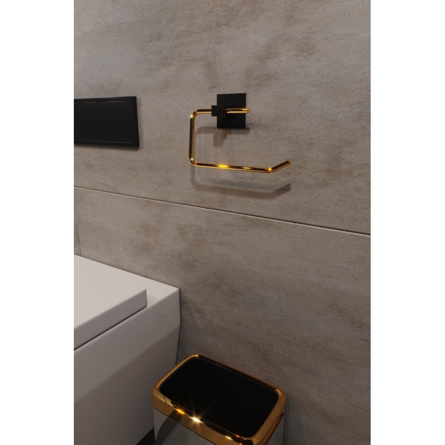 Suporte metálico para papel higiénico 8x16 cm preto/dourado