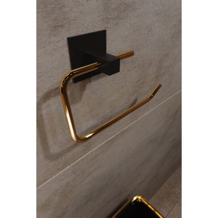 Suporte metálico para papel higiénico 8x16 cm preto/dourado
