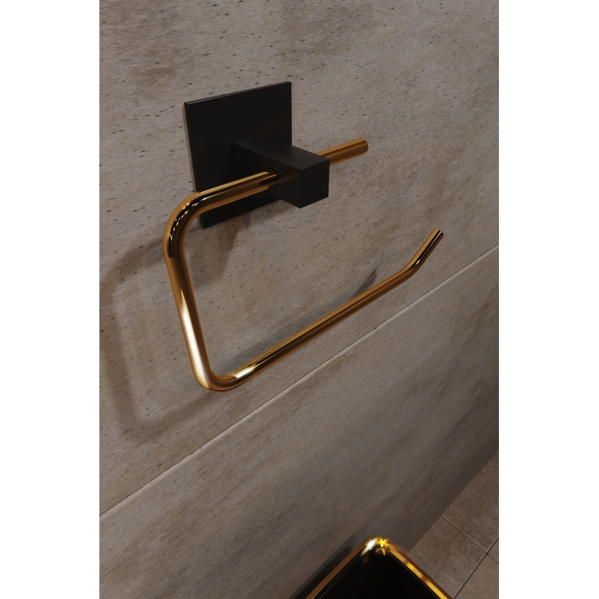 Suporte metálico para papel higiénico 8x16 cm preto/dourado