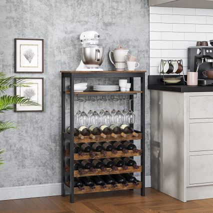 Suporte multifuncional para vinhos e copos NAVARO castanho/preto