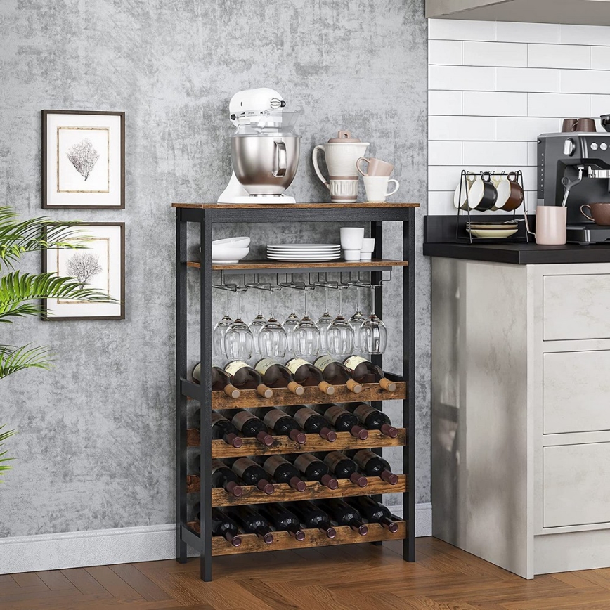 Suporte multifuncional para vinhos e copos NAVARO castanho/preto