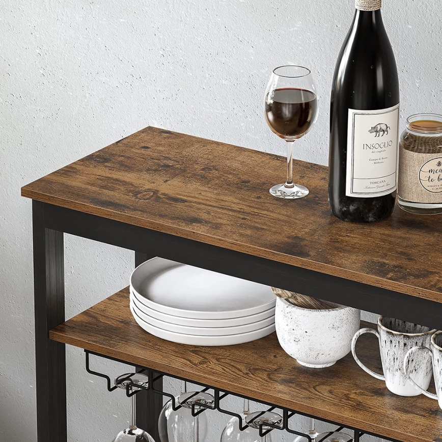 Suporte multifuncional para vinhos e copos NAVARO castanho/preto