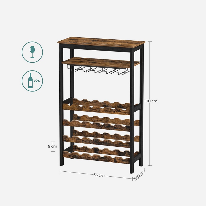 Suporte multifuncional para vinhos e copos NAVARO castanho/preto