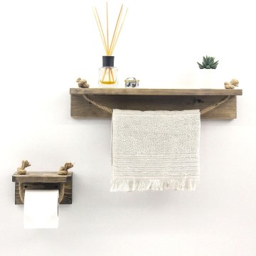 Suporte para papel higiénico 10,5x17 cm + prateleira de parede 10x50 cm abeto