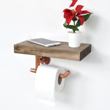 Suporte para papel higiénico com prateleira 15x30 cm castanho/cobre