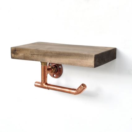 Suporte para papel higiénico com prateleira 15x30 cm castanho/cobre