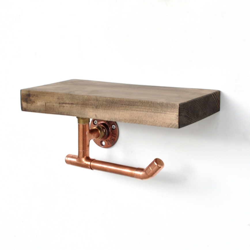 Suporte para papel higiénico com prateleira 15x30 cm castanho/cobre